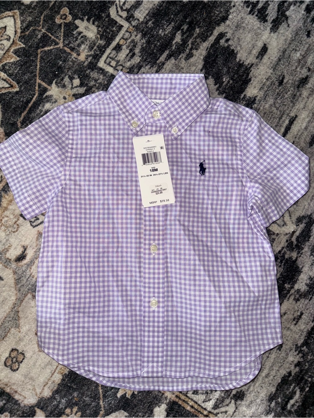 Polo by Ralph Lauren Lavender Gingham Short-Sleeve Button-Down Shirt